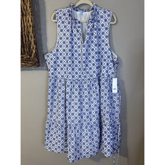 Draper James Dress 3X Blue White Cotton Summer Sleeveless Embroidered NEW - Picture 6 of 12